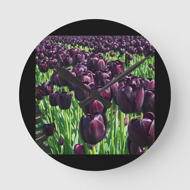 Relógio Redondo Rainha das Tulipas Noturnas (Frente)