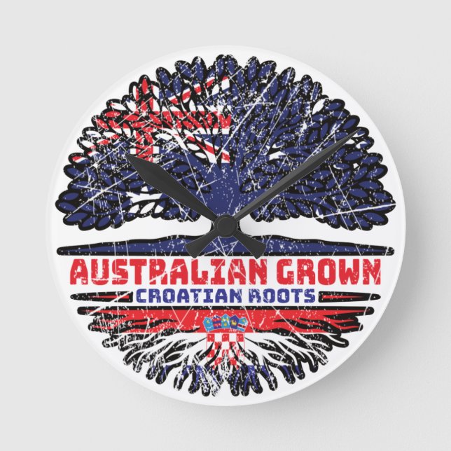 Relógio Redondo Raízes de Árvore Australianas da Croácia (Frente)