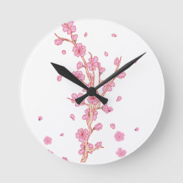 Relógio Redondo Ramo de Sakura Flor de Cerejeira Rosa Arte
