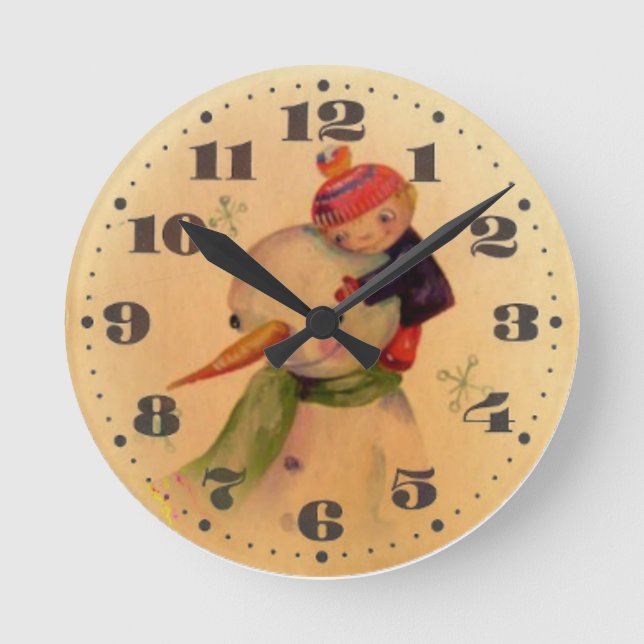 Relógio Redondo Rapaz e boneco de neve (Frente)