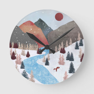 Relógio Redondo Raposa de caça de inverno