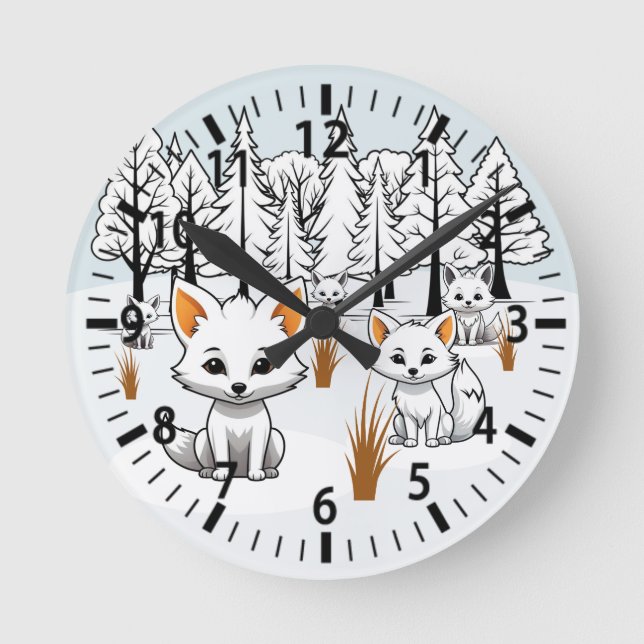 Relógio Redondo Raposas do Ártico - Paisagem de inverno (Frente)