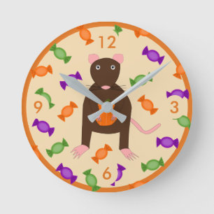 Relógio Redondo Rato de Halloween e Abóbora