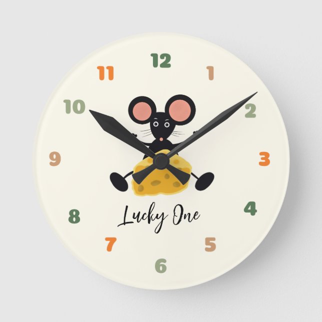 Relógio Redondo Rato pequeno com queijo (Frente)