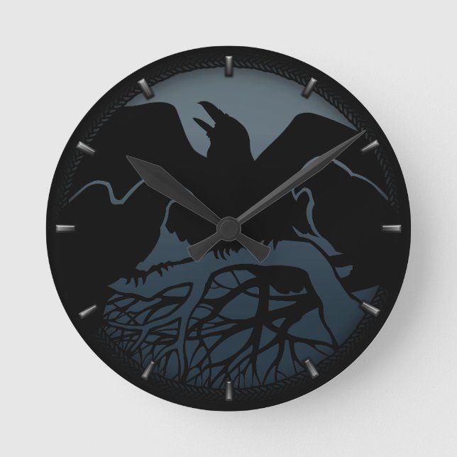 Relógio Redondo Raven Clock Native Raven Art Wall Clock Bird Gift (Frente)