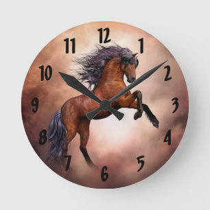 Relógio Redondo Rearing Bay Horse Round Wall Clock