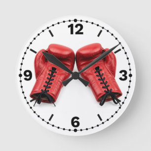 Relógio Redondo Red Boxing Gloves Wall Clock, Boxing Clock Face