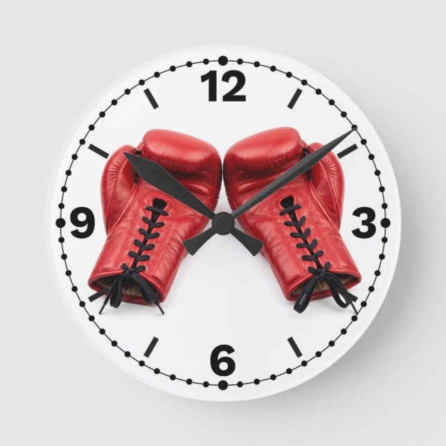 Relógio Redondo Red Boxing Gloves Wall Clock, Boxing Clock Face (Frente)