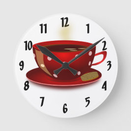 Relógio Redondo Red Coffee Cup Kitchen Clock