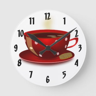 Relógio Redondo Red Coffee Cup Kitchen Clock