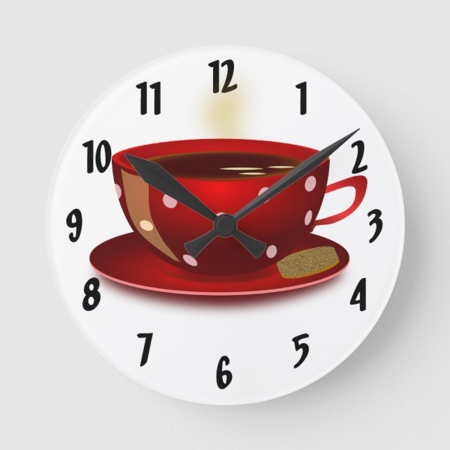 Relógio Redondo Red Coffee Cup Kitchen Clock (Frente)