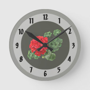 Relógio Redondo Red Geranium brilhante