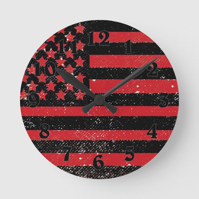 Relógio Redondo Red Grunge American flag clock (Frente)
