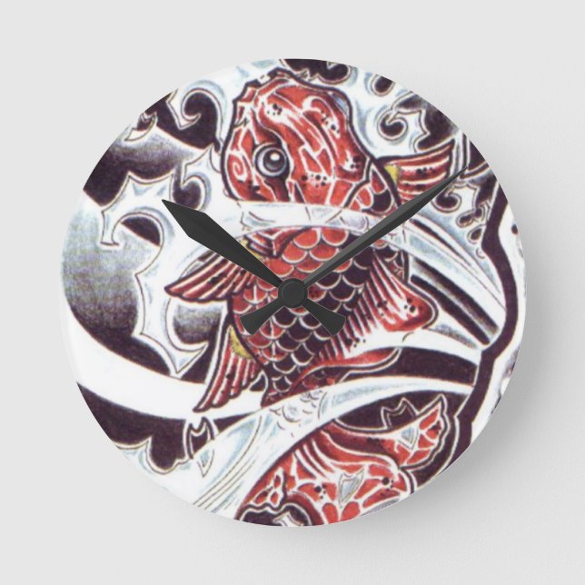 Relógio Redondo Red Koi Tattoo Design (Frente)