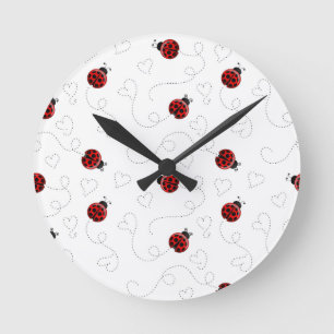 Relógio Redondo Red Ladybug Beetle Insett Lover Black Hearts