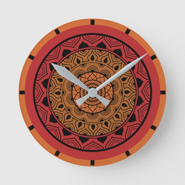 Relógio Redondo Red Mandala - acrílico (Frente)