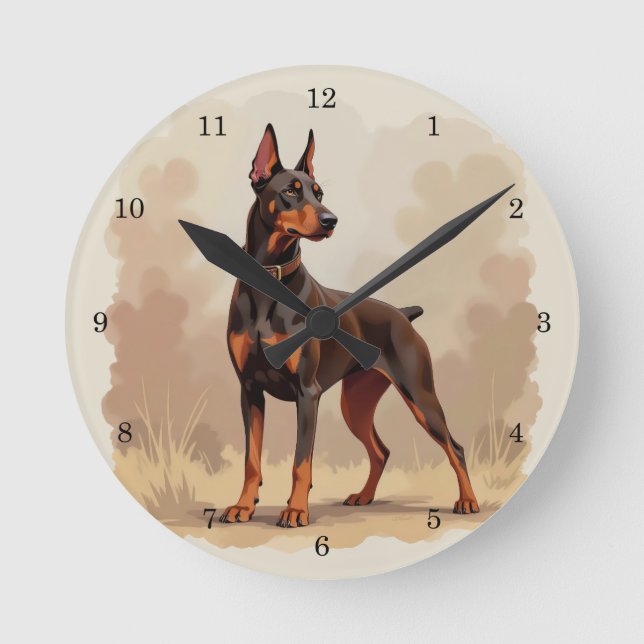 Relógio Redondo Red Rust Brown Doberman Pinscher Dog (Frente)