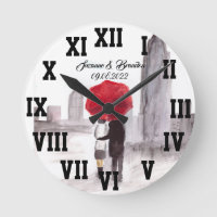 Red umbrella Love Casal Roman Numbers Wedding Rou