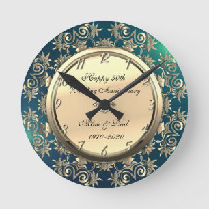 Relógio Redondo Redemoinhos de Ouro Diamante Verde 50º Aniversário