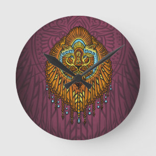 Relógio Redondo Regal Spirit Lion   Ornamentado Tribal Mandala Roa