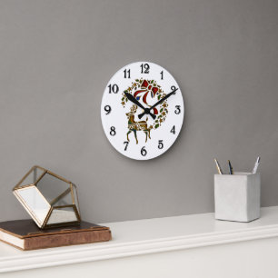 Relógio Redondo Reindeer de Natal e Estrelas