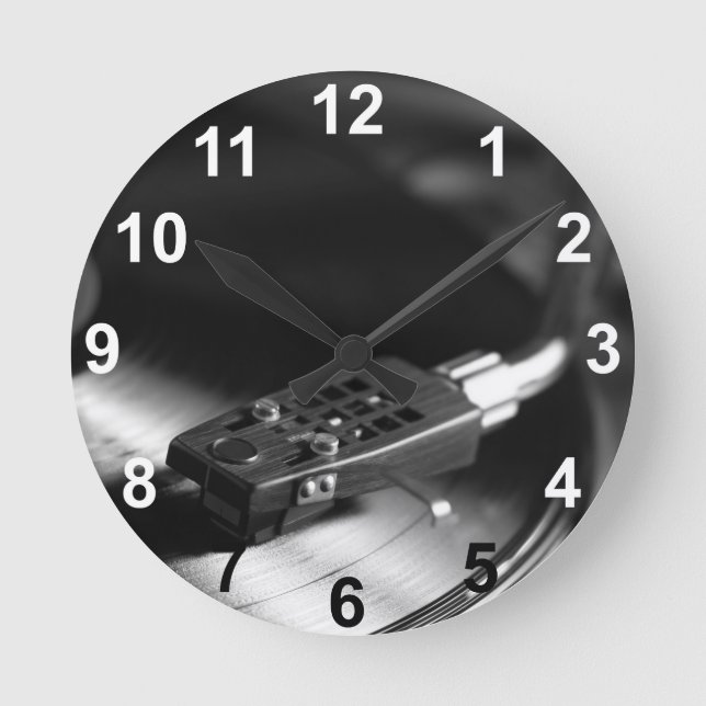 Relógio Redondo Relógio: Registro de Vinilo em um Comutador. Tema  (Frente)