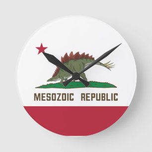 Relógio Redondo República Mesozoica California Flag Stegosaurus