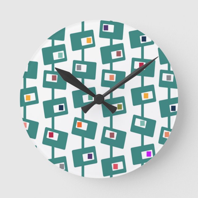 Relógio Redondo Retângulos e quadrados modernos do século médio (Frente)