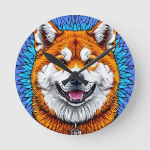 Relógio Redondo Retrato de Cachorro com Fundo Inspirado em Mosaico