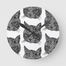 Relógio Redondo Retrato Ornamental de Gato Negro e Branco