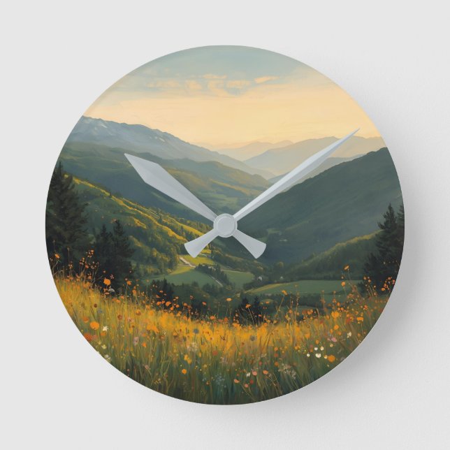 Relógio Redondo Retretação de Montanha Sunlit - Canvas Pacífica P (Frente)