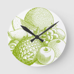 Relógio Redondo Retro de comida saudável do Fruta vintage