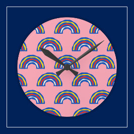 Relógio Redondo Retro divertido 80s Cores Primárias arco-íris a co