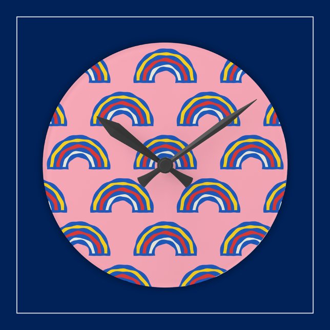 Relógio Redondo Retro divertido 80s Cores Primárias arco-íris a co (Criador carregado)