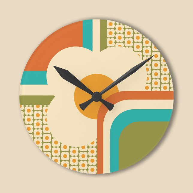 Relógio Redondo Retro Floral Geométrico dos Anos 70 (Criador carregado)