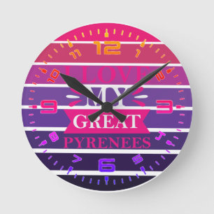 Relógio Redondo Retro I Love My Pyrenes