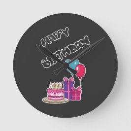 Relógio Redondo Retro Neon Bolha de Texto Feliz Aniversário 