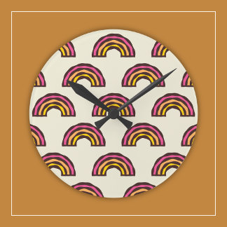 Relógio Redondo Retro Rainbows na Vintage California Surfer Cores