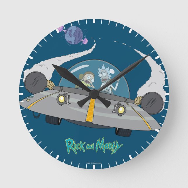 Relógio Redondo RICK E MORTY™ | Voo A Bordo Espacial (Frente)