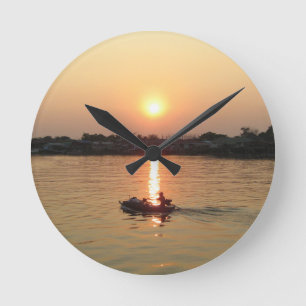 Relógio Redondo Rio Chao Phraya Sunset ... Ayutthaya, Tailândia