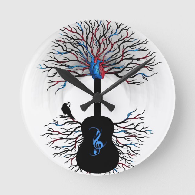 Relógio Redondo Ritmos do coração - (arte surreal da guitarra) (Frente)