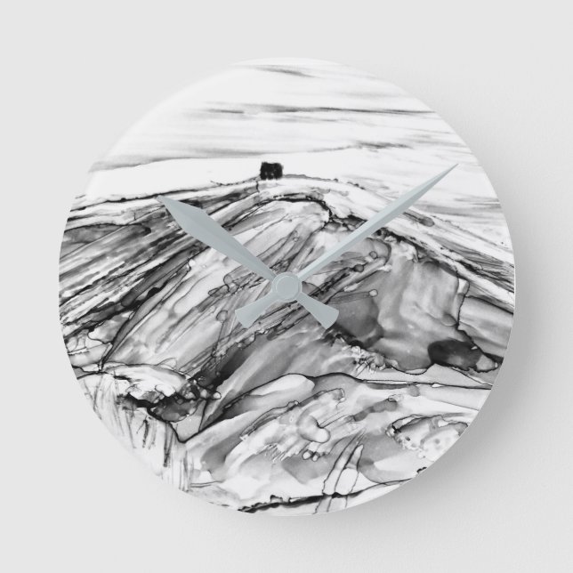 Relógio Redondo Rivington Pike Horwich Castle em preto e branco  (Frente)