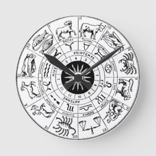 Relógio Redondo Roda Zodiacal Vintage Mapa Astronômico
