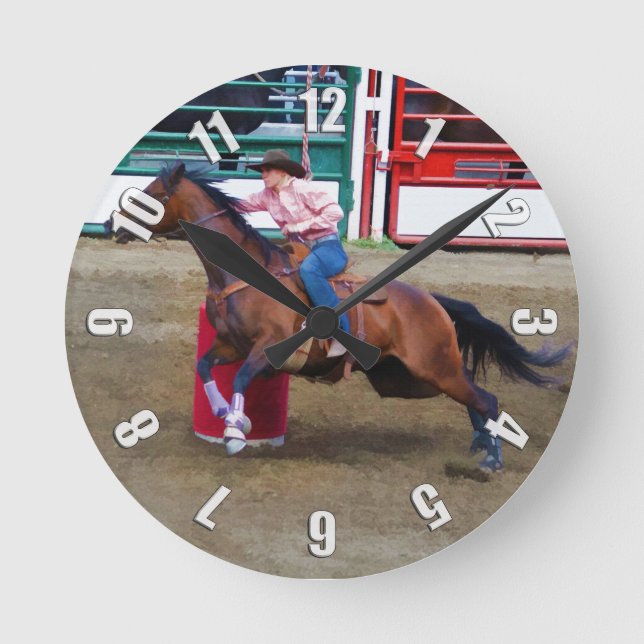 Relógio Redondo Rodeo Cowgirl Barrel-Racing Western Themed Clock (Frente)