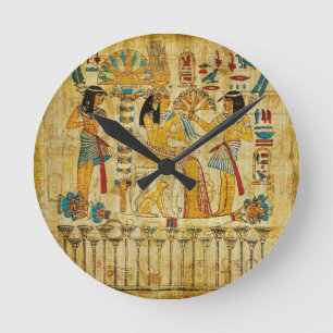 Relógio Redondo Rolo Heirogliphics da tapeçaria de Egipto antigo