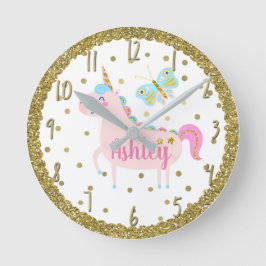 Relógio Redondo Rosa & berçário Dourado do quarto das meninas do