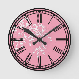 Relógio Redondo Rosa com Cherry Blossoms Wall Clock
