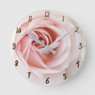 Relógio Redondo Rosa Cor-de-Rosa Madeira Branca Shabby Chic Floral