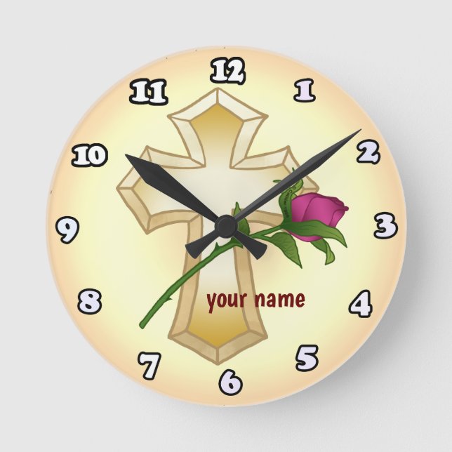 Relógio Redondo Rosa Cristão (Frente)