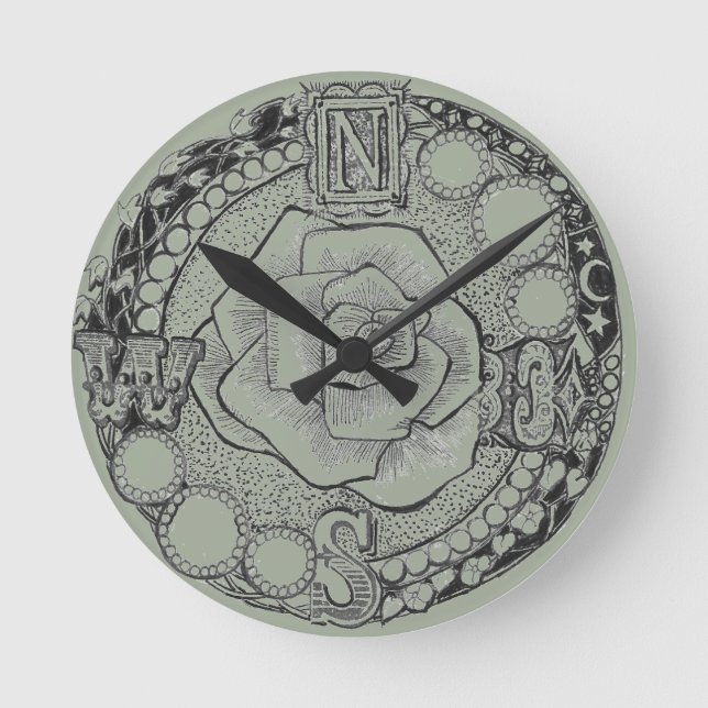 Relógio Redondo Rosa de Compass Vitoriano Steampunk (Frente)